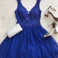 SP1643,Royal Blue Organza Beaded Homecoming Dresses,Mini Graduation Dresses - Thumbnail 2