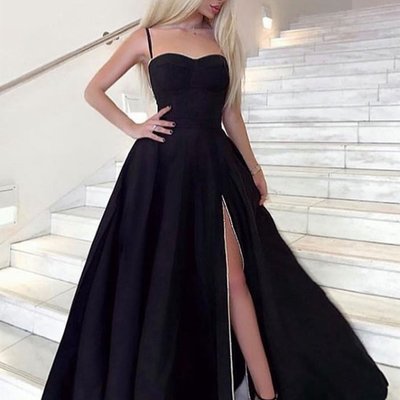 Sp1646,a line sweetheart neck black prom dresses long,black long formal graduation evening dresses - Thumbnail 2