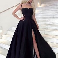 SP1646,A Line Sweetheart Neck Black Prom Dresses Long,Black Long Formal Graduation Evening Dresses - Thumbnail 1