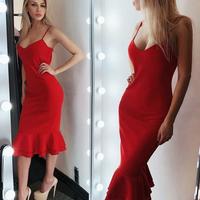 SP1648,Sexy Red Homecoming Dresses,Ruffles Spaghetti Straps Prom Evening Dresses - Thumbnail 1
