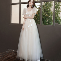 Champagne tulle long A line prom dress evening dress - Thumbnail 1