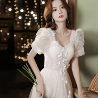 Champagne tulle long A line prom dress evening dress - Thumbnail 3