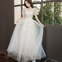 Champagne tulle long A line prom dress evening dress - Thumbnail 6