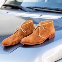 New Pure Handmade Tan Suede Leather Lace up Chukka Boots for Men's - Thumbnail 1