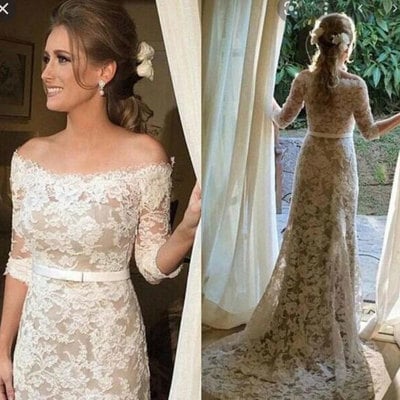 Half Sleevees Wedding Dresses Lace Appliques