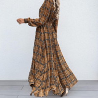 Plaid Printed Long Sleeve Split Dress - Thumbnail 3