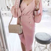 V-Neck Sexy Long Sleeve Dress - Thumbnail 1