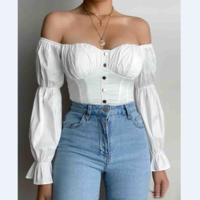 Pure Color Solid Color White One-Shoulder Top - Thumbnail 2