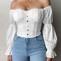 Pure Color Solid Color White One-Shoulder Top - Thumbnail 1