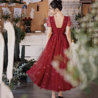 Burgundy tulle short prom dress cocktail dress - Thumbnail 2