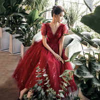 Burgundy tulle short prom dress cocktail dress - Thumbnail 8