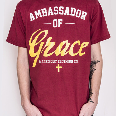 "ambassador" burgundy tee