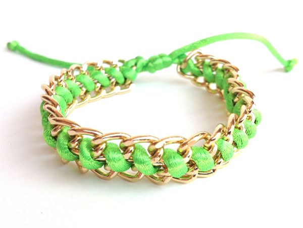 Braided Chain Bracelet - Lime Green