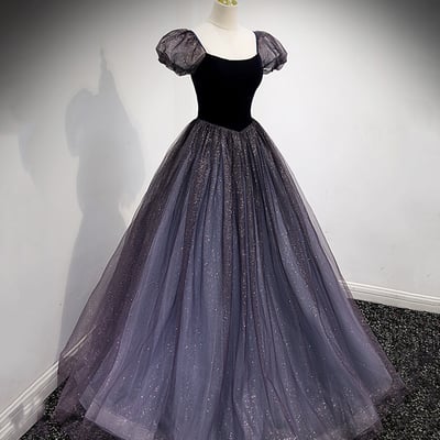 Black and purple tulle long prom dress evening dress - Thumbnail 4