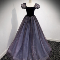 Black and purple tulle long prom dress evening dress - Thumbnail 2