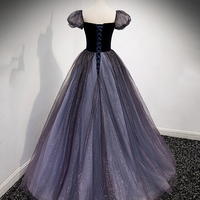 Black and purple tulle long prom dress evening dress - Thumbnail 3