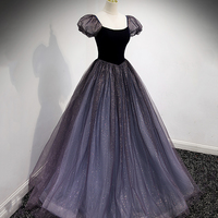 Black and purple tulle long prom dress evening dress - Thumbnail 5