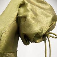 Green v neck tulle long prom dress A line evening dress - Thumbnail 3