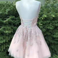 Pink lace short A line prom dress homecoming dress - Thumbnail 1