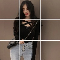 Cute Sexy Lace Cross Ribbon Long Sleeve Shirt Top Aesthetic Casual Summer E-Girl Kawaii Korean Japanese Harajuku - Thumbnail 7