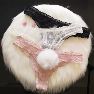 Sexy Cute Bunny Rabbit Pompom Tail Transparent Underwear Panties Lingerie Thong Aesthetic Casual Summer E-Girl Kawaii Korean Japanese Harajuku