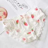 Cute Strawberry Print Ruffles Lace Brief Underwear Panties Lingerie Aesthetic Casual Summer E-Girl Kawaii Korean Japanese Harajuku - Thumbnail 3