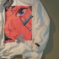 Cute Black Anime Girl Cartoon Print Hoodie Sweatshirt Long Sleeve Shirt Aesthetic Casual Summer E-Girl Kawaii Korean Japanese Harajuku - Thumbnail 3