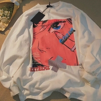 Cute Black Anime Girl Cartoon Print Hoodie Sweatshirt Long Sleeve Shirt Aesthetic Casual Summer E-Girl Kawaii Korean Japanese Harajuku - Thumbnail 4