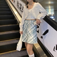 Cute Sweet White Lace Up Loose Cropped Long Sleeve Shirt Cardigan Pullover Aesthetic Casual Summer E-Girl Kawaii Korean Japanese Harajuku - Thumbnail 2