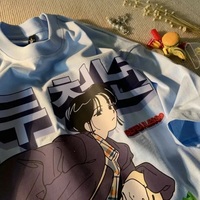 Cute White Anime Girl Cartoon Print Loose Short Sleeve Shirt Top Vintage Punk Aesthetic Casual Summer E-Girl Kawaii Korean Japanese Harajuku - Thumbnail 6