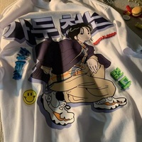 Cute White Anime Girl Cartoon Print Loose Short Sleeve Shirt Top Vintage Punk Aesthetic Casual Summer E-Girl Kawaii Korean Japanese Harajuku - Thumbnail 7