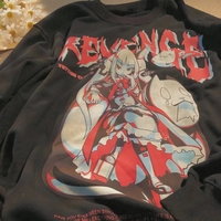 Cute Black Anime Girl Cartoon Print Long Sleeve Shirt Sweatshirt Pullover Goth Punk Aesthetic Casual Summer E-Girl Kawaii Korean Japanese Harajuku - Thumbnail 1