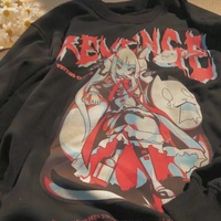 Cute Black Anime Girl Cartoon Print Long Sleeve Shirt Sweatshirt Pullover Goth Punk Aesthetic Casual Summer E-Girl Kawaii Korean Japanese Harajuku - Thumbnail 7