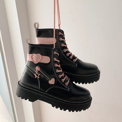 Harajuku Heart Star Detail Black Boots