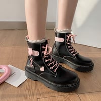 Harajuku Heart Star Detail Black Boots - Thumbnail 1