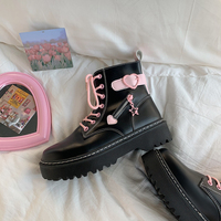 Harajuku Heart Star Detail Black Boots - Thumbnail 8