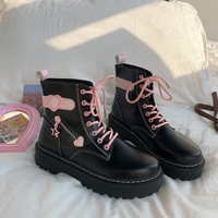 Harajuku Heart Star Detail Black Boots - Thumbnail 5