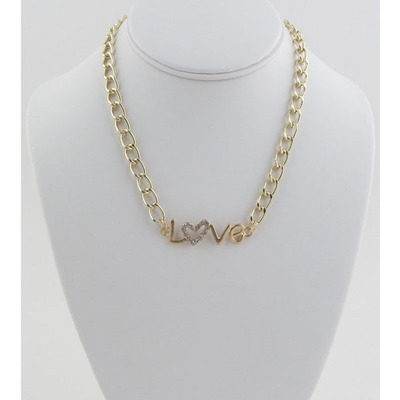Curb love necklace with heart rhinestone 