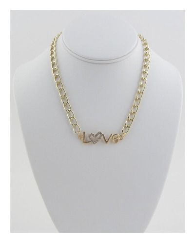 Curb love necklace with heart rhinestone 