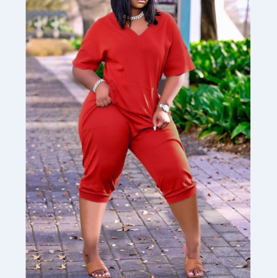 Women'S Solid Color Casual Loose V-Neck Jumpsuit
