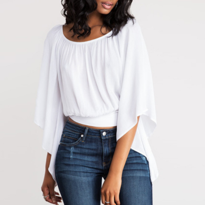 Knotted backless batwing sleeve top