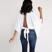 Knotted Backless Batwing Sleeve Top - Thumbnail 2
