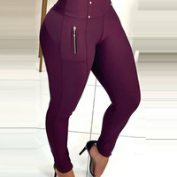 Women'S Solid Color High Waist Skinny Trousers - Thumbnail 1