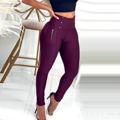Women's solid color high waist skinny trousers