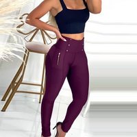Women'S Solid Color High Waist Skinny Trousers - Thumbnail 2