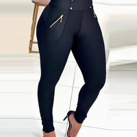 Women'S Solid Color High Waist Skinny Trousers - Thumbnail 3