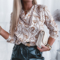 Casual Printed Long-Sleeved Shirt Top - Thumbnail 2