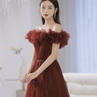 Unique tulle long prom dress off shoulder evening dress - Thumbnail 2