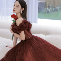 Unique tulle long prom dress off shoulder evening dress - Thumbnail 3