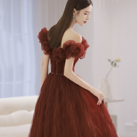 Unique tulle long prom dress off shoulder evening dress - Thumbnail 4